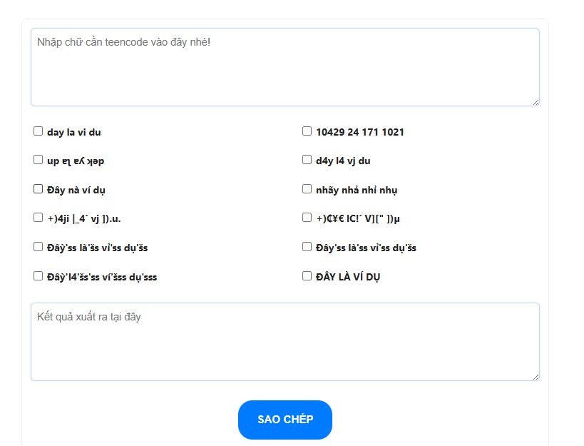 Công cụ chuyển tiếng việt sang teencode của Ostar